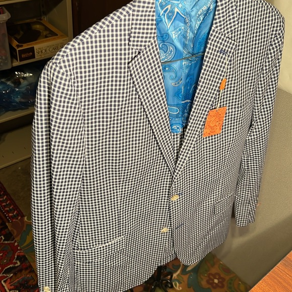 TALLIA, NWT, 44reg, FRESH PRESSED navy & white check blue Paisley lining blazer - Picture 9 of 11